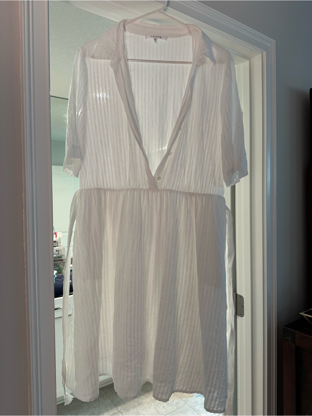Frame White Striped Button-Up Dress